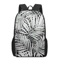 Black White Tropical Leaf Pattern Print 17 Inch Backpack