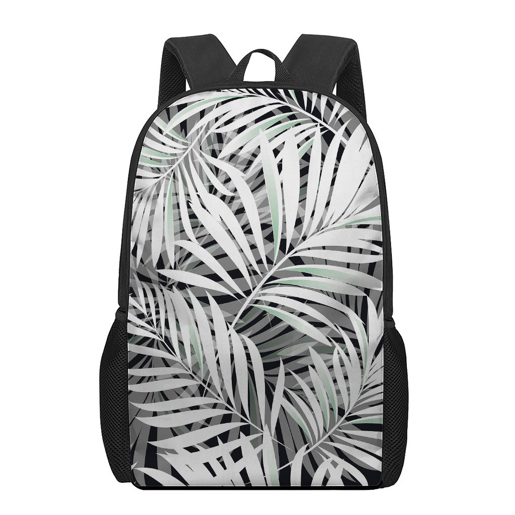 Black White Tropical Leaf Pattern Print 17 Inch Backpack