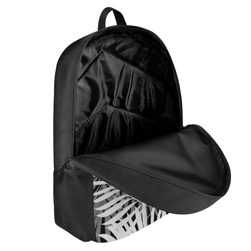 Black White Tropical Leaf Pattern Print 17 Inch Backpack
