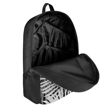 Black White Tropical Leaf Pattern Print 17 Inch Backpack