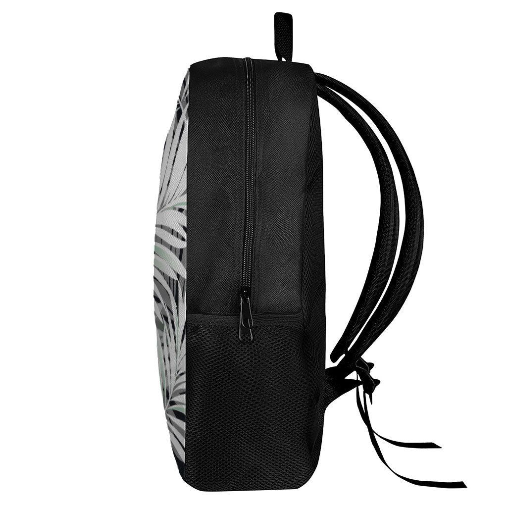 Black White Tropical Leaf Pattern Print 17 Inch Backpack
