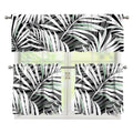 Black White Tropical Leaf Pattern Print 3 Piece Kitchen Curtains