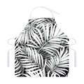 Black White Tropical Leaf Pattern Print Adjustable Apron