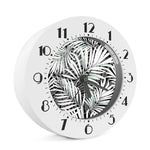 Black White Tropical Leaf Pattern Print Alarm Clock