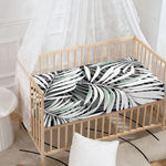 Black White Tropical Leaf Pattern Print Baby Crib Sheet