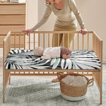 Black White Tropical Leaf Pattern Print Baby Crib Sheet