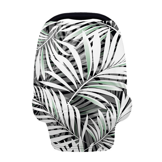 Black White Tropical Leaf Pattern Print Baby Seat Cover