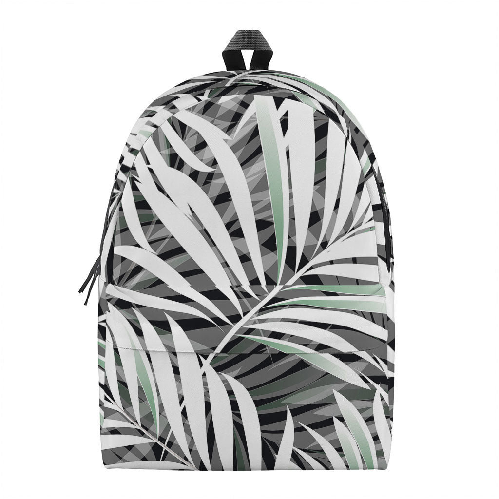 Black White Tropical Leaf Pattern Print Backpack