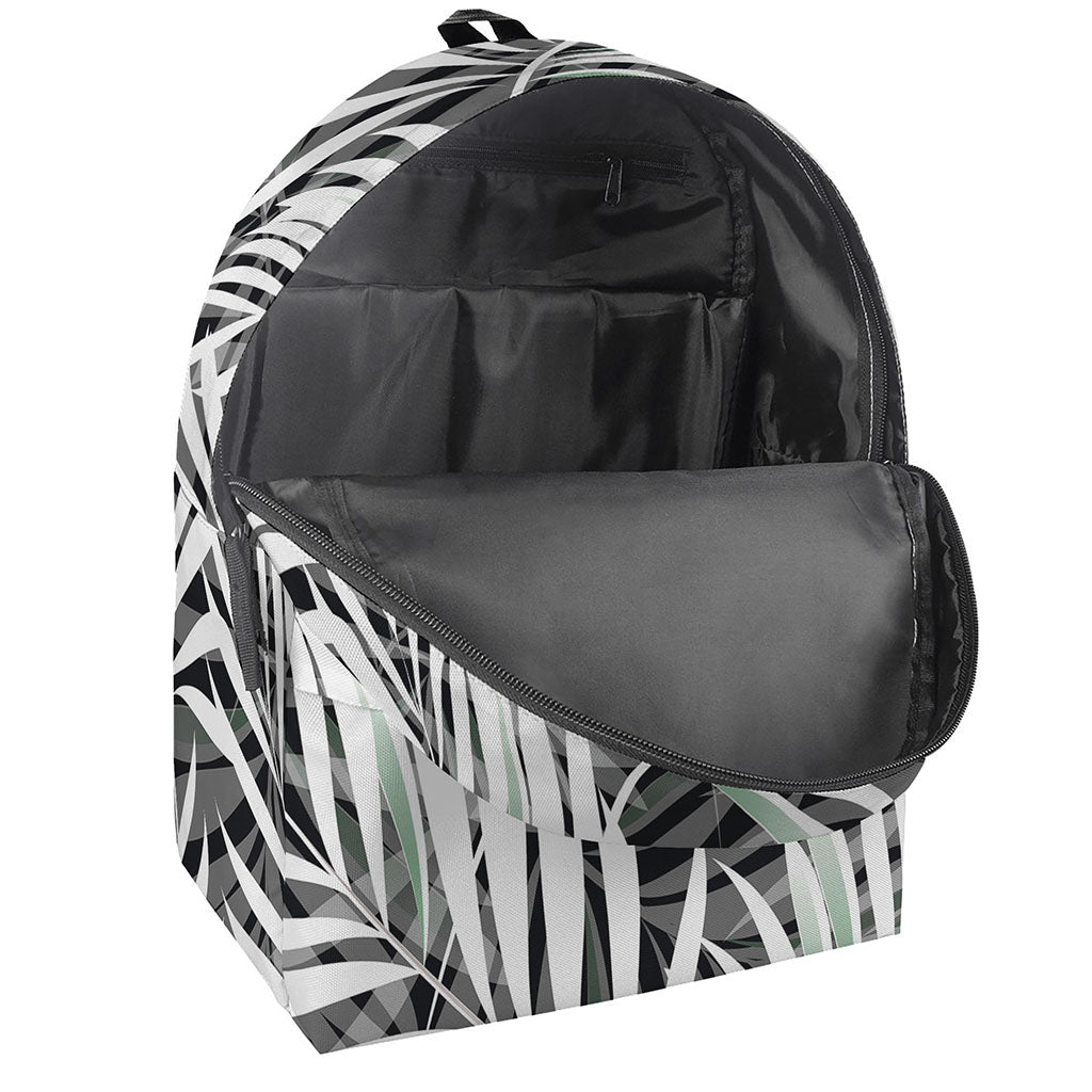 Black White Tropical Leaf Pattern Print Backpack