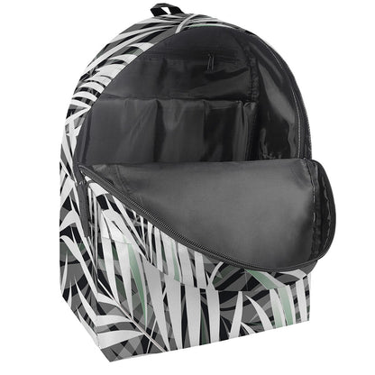 Black White Tropical Leaf Pattern Print Backpack