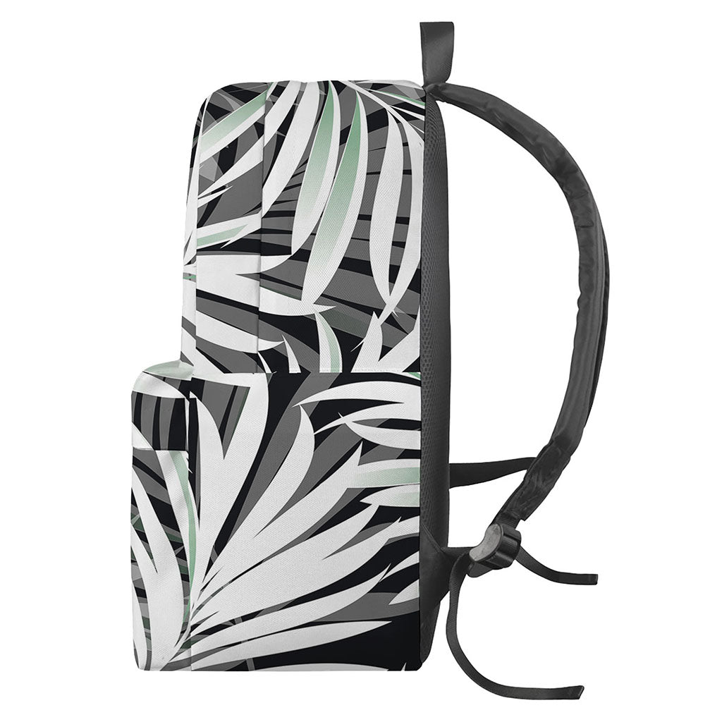 Black White Tropical Leaf Pattern Print Backpack