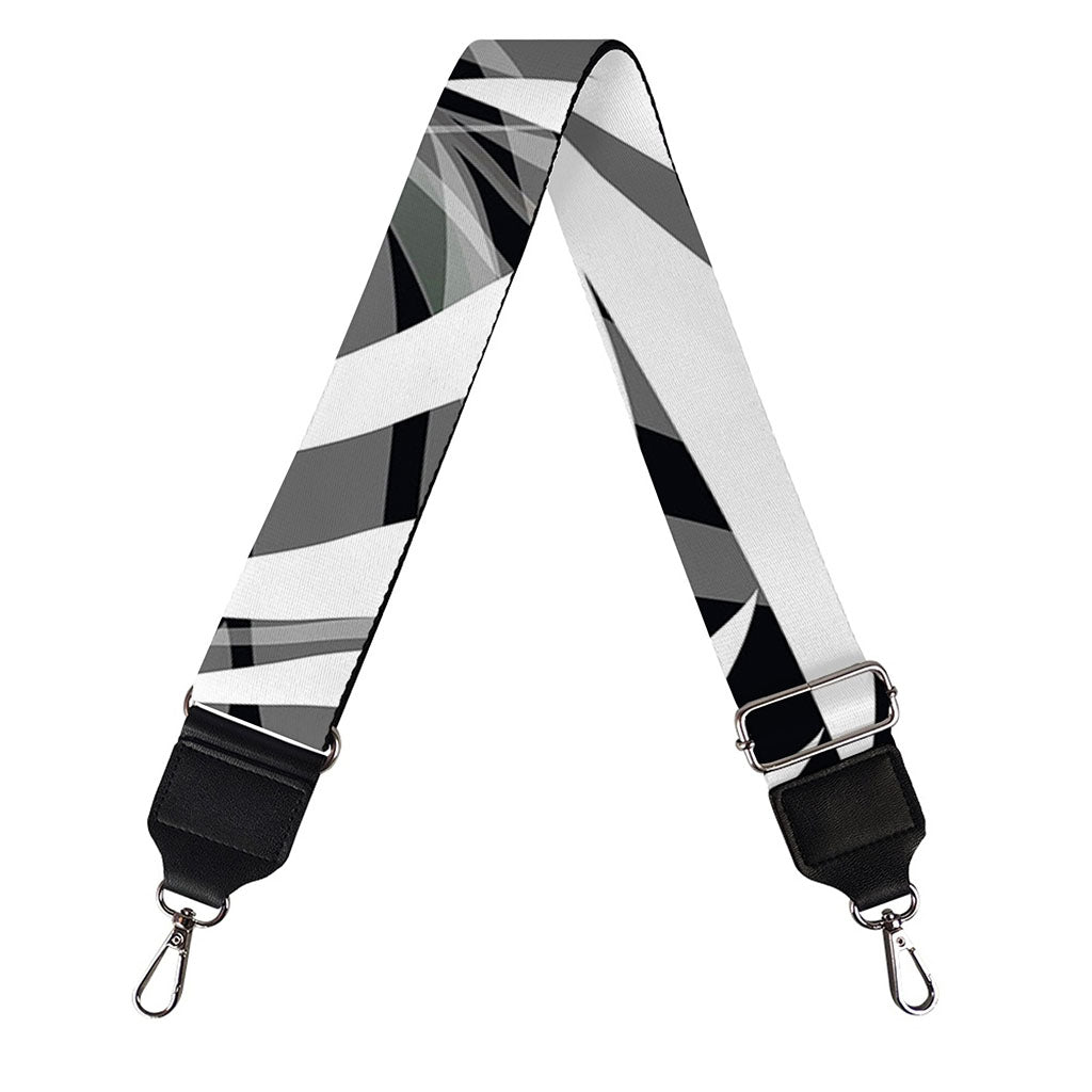 Black White Tropical Leaf Pattern Print Bag Strap
