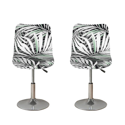 Black White Tropical Leaf Pattern Print Bar Stool Covers