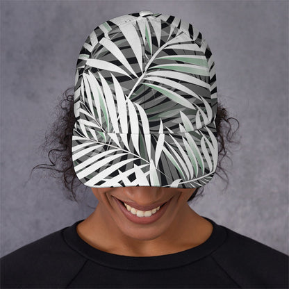 Black White Tropical Leaf Pattern Print Baseball Cap