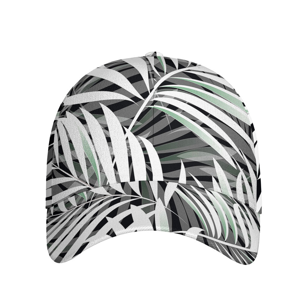 Black White Tropical Leaf Pattern Print Baseball Cap