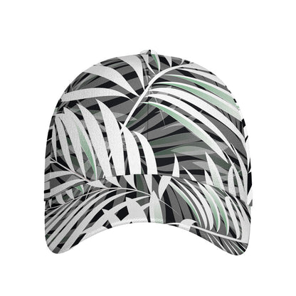 Black White Tropical Leaf Pattern Print Baseball Cap