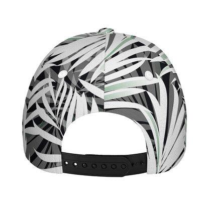 Black White Tropical Leaf Pattern Print Baseball Cap