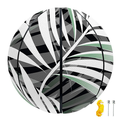 Black White Tropical Leaf Pattern Print Basketball