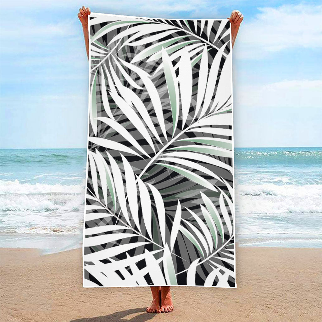 Black White Tropical Leaf Pattern Print Beach Towel