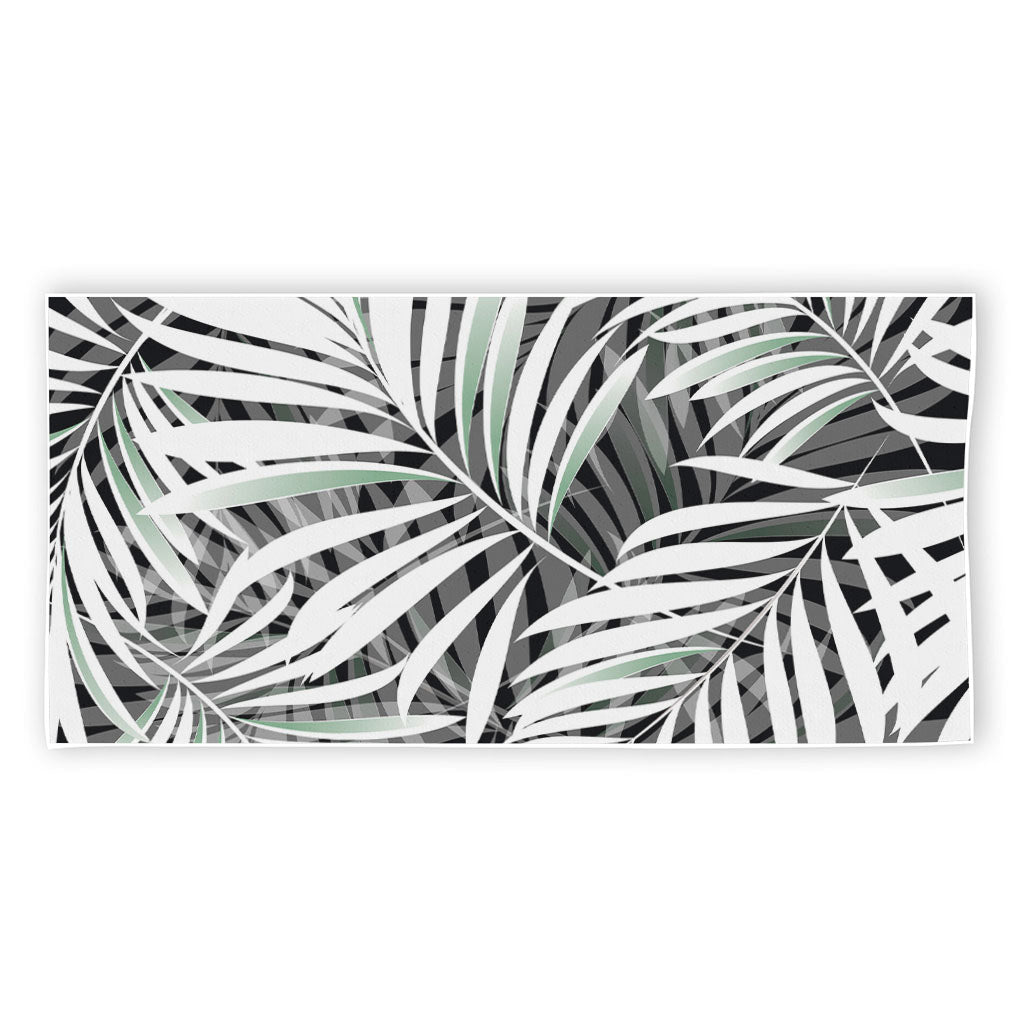 Black White Tropical Leaf Pattern Print Beach Towel