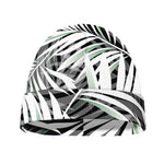 Black White Tropical Leaf Pattern Print Beanie