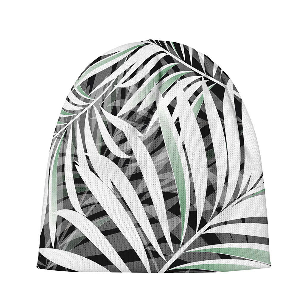 Black White Tropical Leaf Pattern Print Beanie