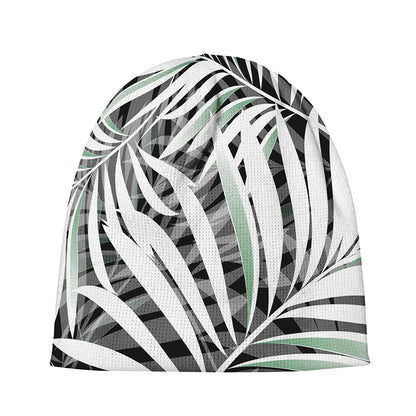 Black White Tropical Leaf Pattern Print Beanie