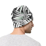 Black White Tropical Leaf Pattern Print Beanie