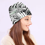 Black White Tropical Leaf Pattern Print Beanie