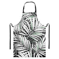 Black White Tropical Leaf Pattern Print Bib Apron With Pocket