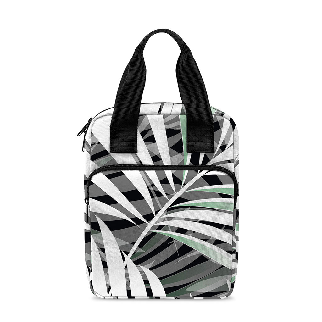 Black White Tropical Leaf Pattern Print Bible Tote Bag
