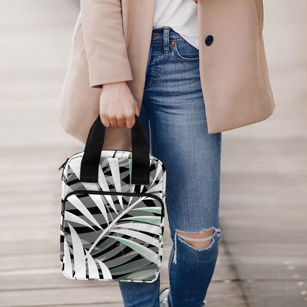 Black White Tropical Leaf Pattern Print Bible Tote Bag