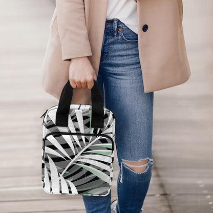 Black White Tropical Leaf Pattern Print Bible Tote Bag