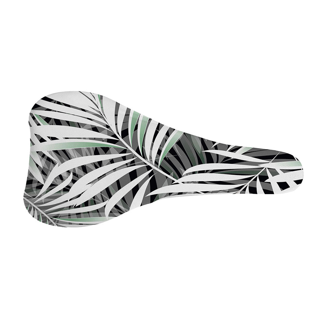 Black White Tropical Leaf Pattern Print Bicycle Seat Cover