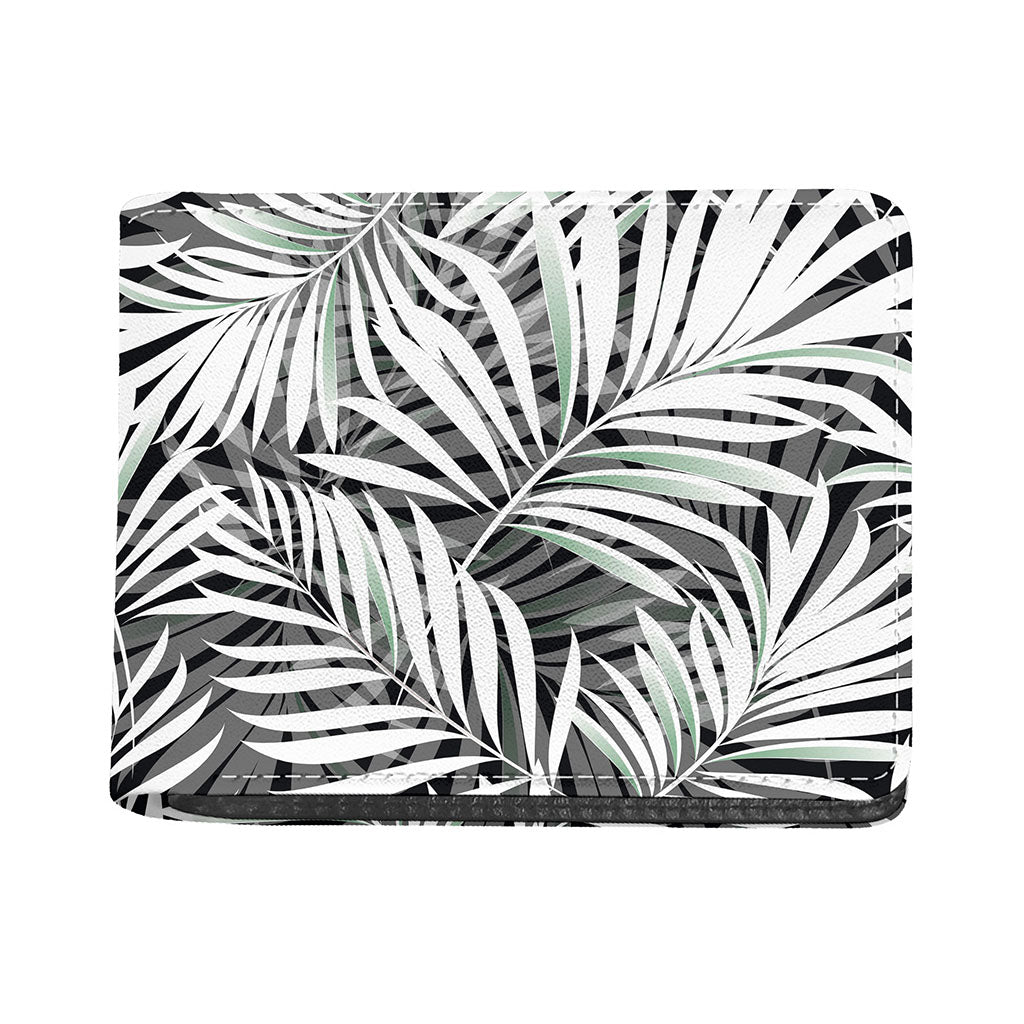 Black White Tropical Leaf Pattern Print Bifold Wallet