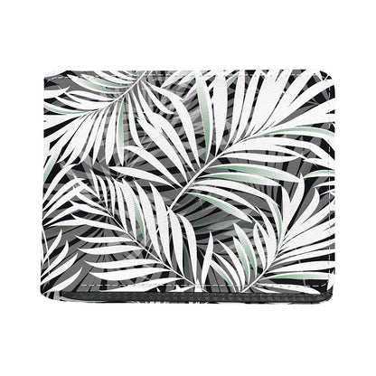 Black White Tropical Leaf Pattern Print Bifold Wallet