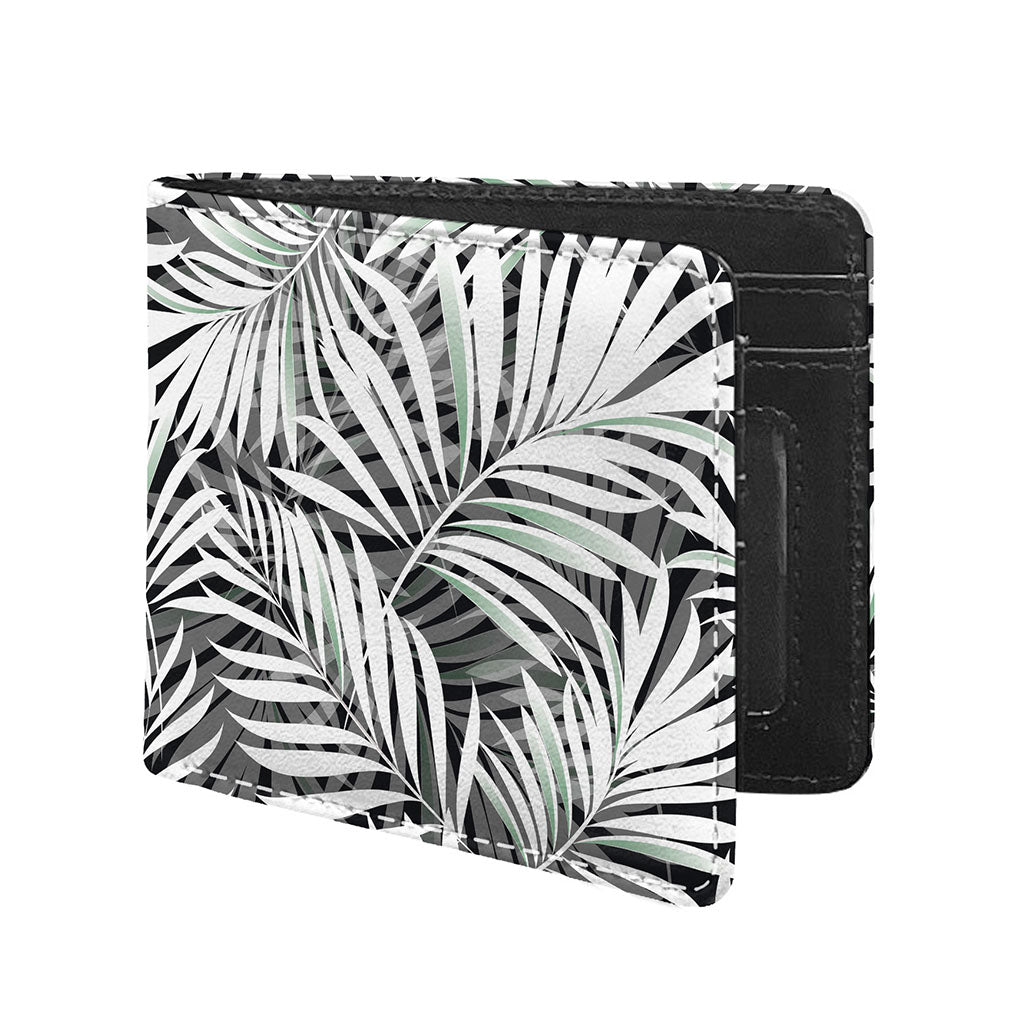 Black White Tropical Leaf Pattern Print Bifold Wallet