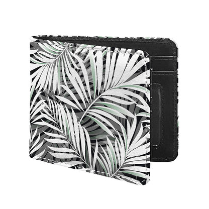 Black White Tropical Leaf Pattern Print Bifold Wallet