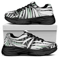 Black White Tropical Leaf Pattern Print Black Chunky Shoes