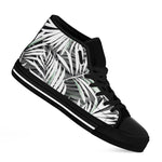 Black White Tropical Leaf Pattern Print Black High Top Sneakers