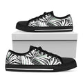 Black White Tropical Leaf Pattern Print Black Low Top Sneakers