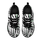 Black White Tropical Leaf Pattern Print Black Running Shoes