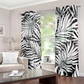 Black White Tropical Leaf Pattern Print Dimout Grommet Curtains