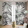 Black White Tropical Leaf Pattern Print Dimout Pencil Pleat Curtains