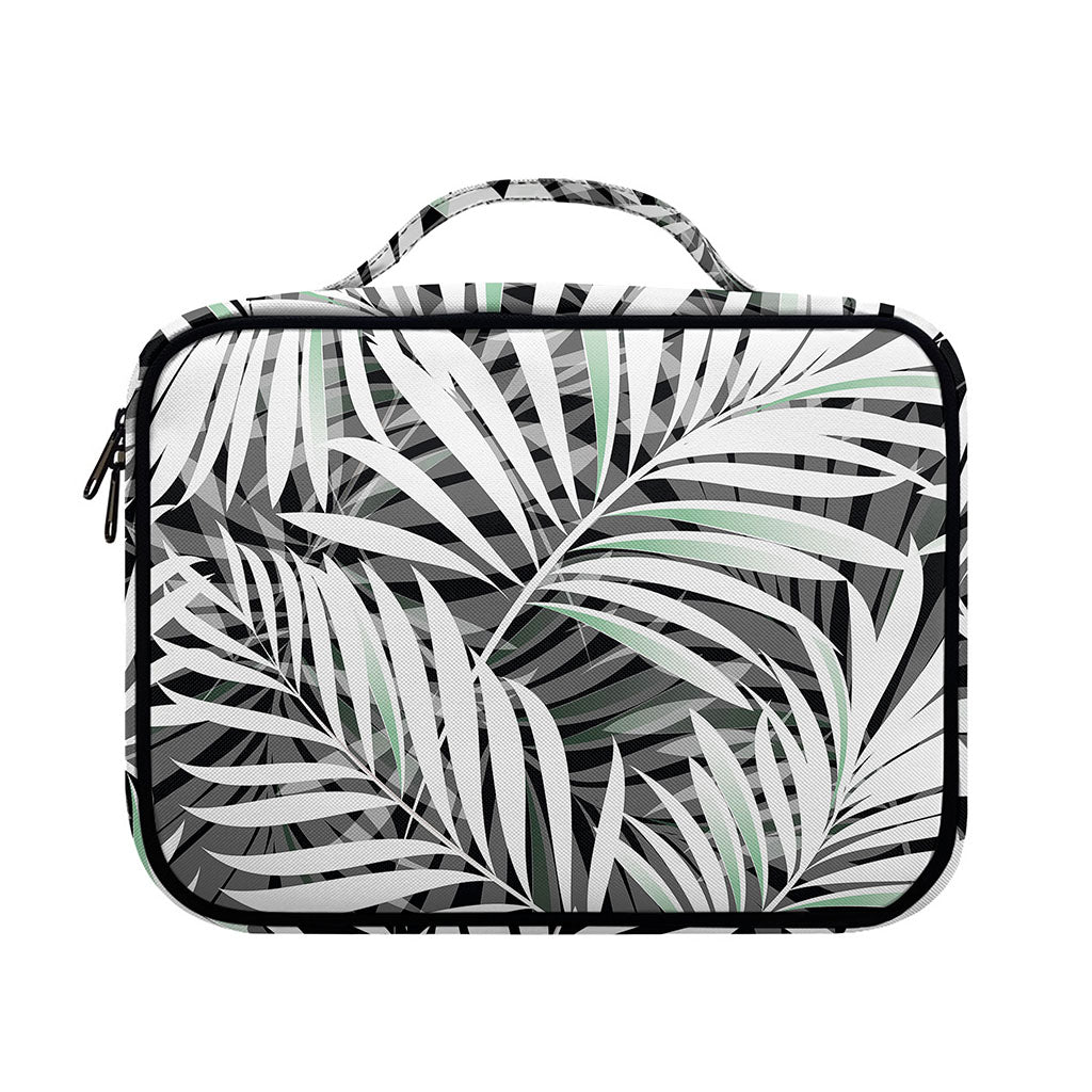 Black White Tropical Leaf Pattern Print Briefcase Bible Bag
