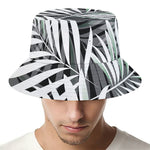 Black White Tropical Leaf Pattern Print Bucket Hat