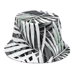 Black White Tropical Leaf Pattern Print Bucket Hat