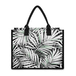 Black White Tropical Leaf Pattern Print Canvas Tote Bag