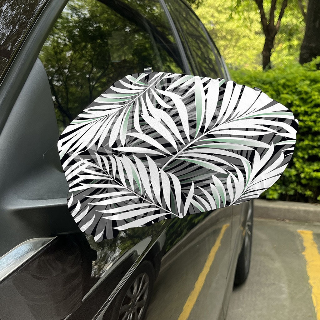 Black White Tropical Leaf Pattern Print Car Side Mirror Covers