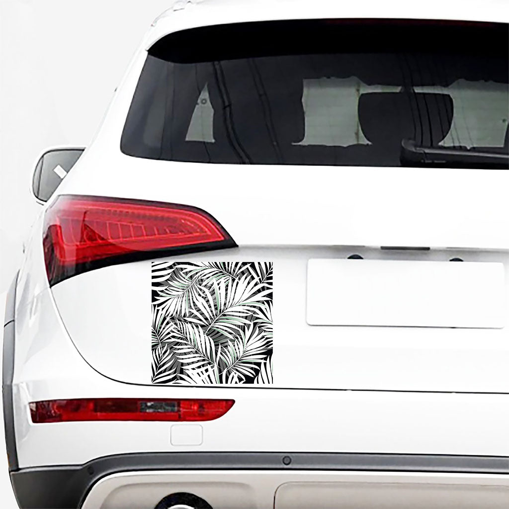 Black White Tropical Leaf Pattern Print Car Sticker